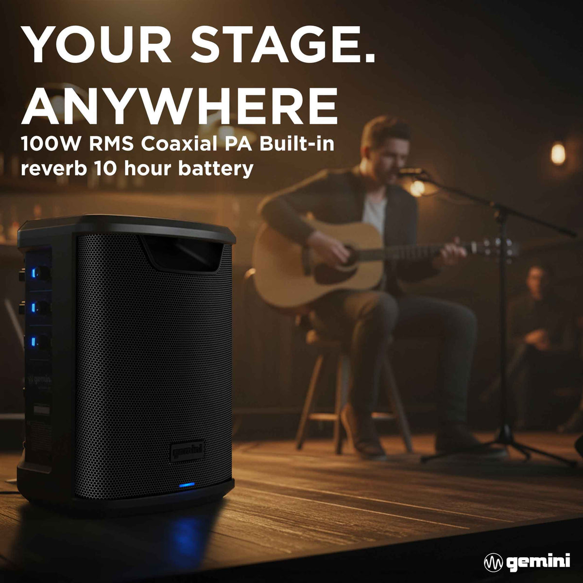 Gemini Sound GPSS-650 MKII Portable Rechargeable Bluetooth PA Speaker, 400W, 6.5" Coaxial, 3-Channel Mixer with Reverb