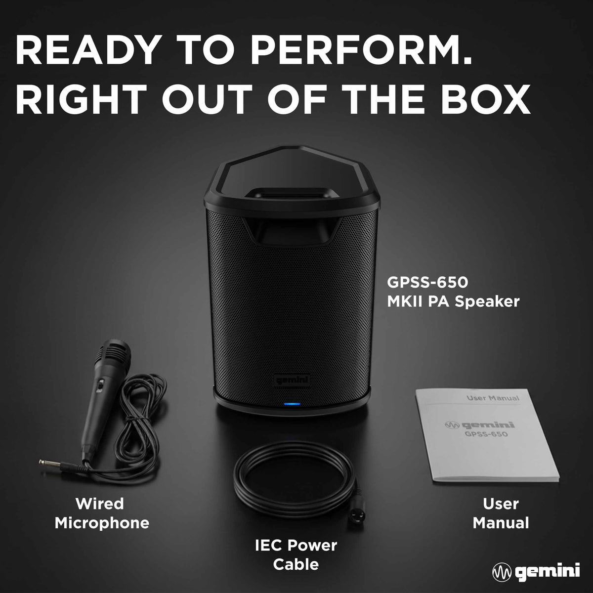 Gemini Sound GPSS-650 MKII Portable Rechargeable Bluetooth PA Speaker, 400W, 6.5" Coaxial, 3-Channel Mixer with Reverb