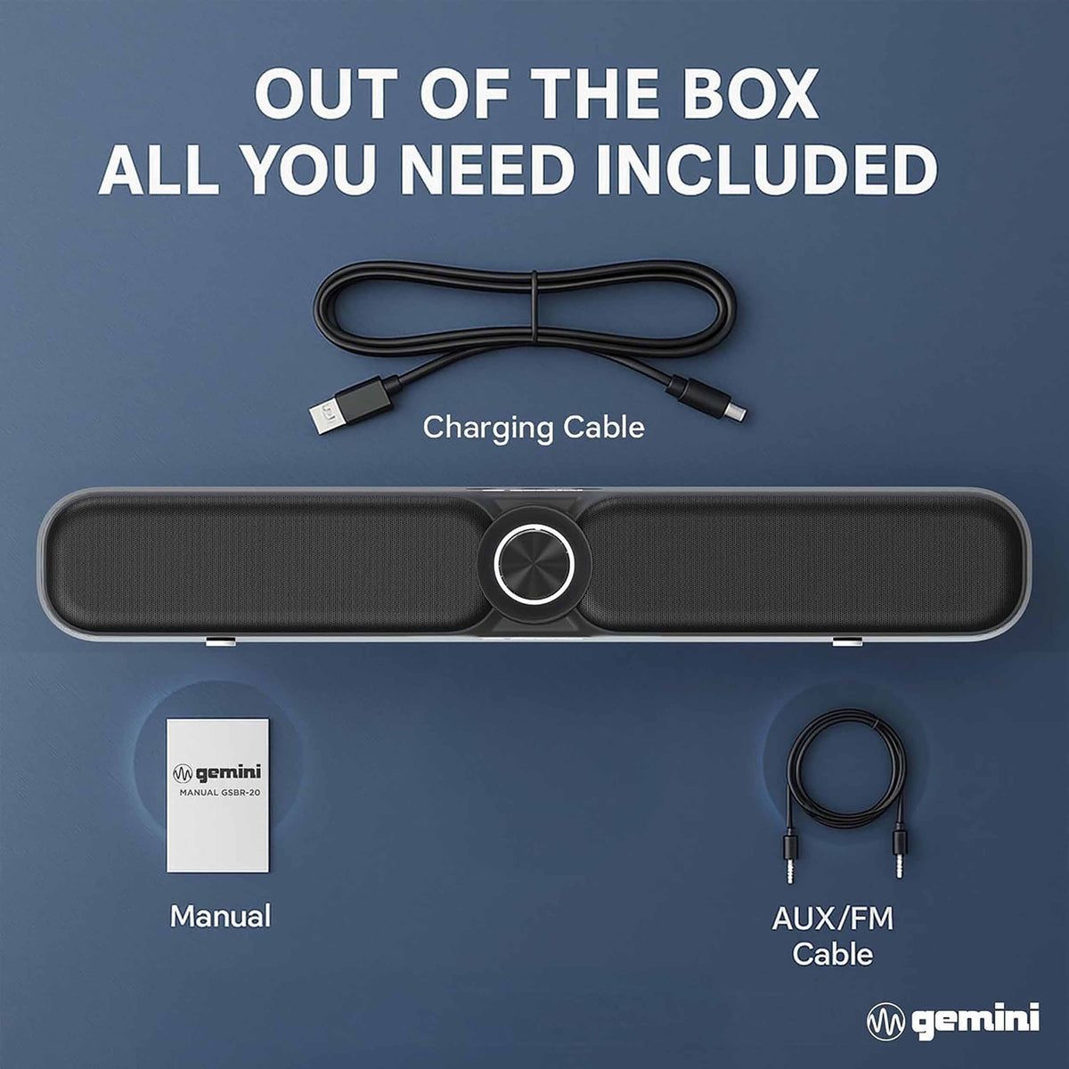 Gemini Sound GSBR-20 Portable Bluetooth Soundbar, 3.5-hr Battery