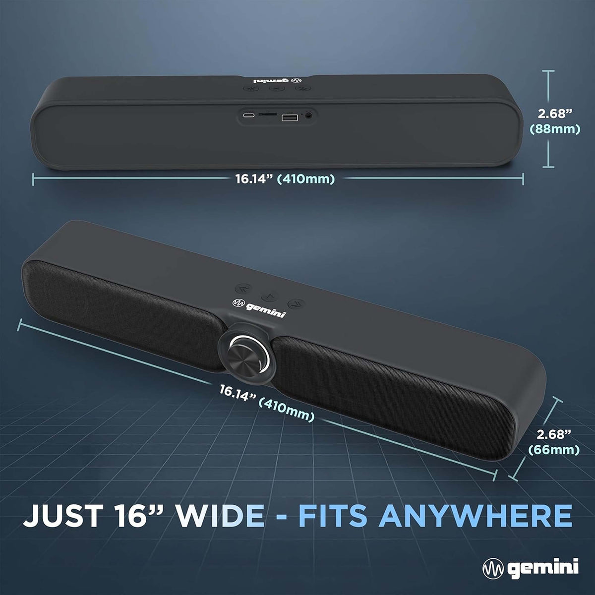Gemini Sound GSBR-20 Portable Bluetooth Soundbar, 3.5-hr Battery