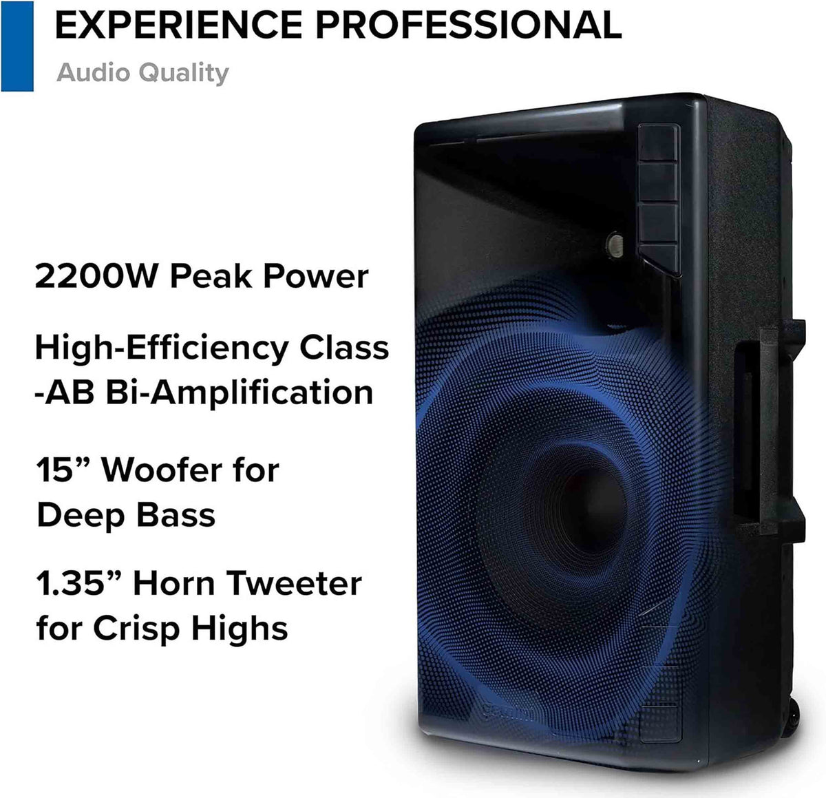 Gemini Sound GSP-5500 Powered Bluetooth PA Speaker, 1800W, 15" Woofer, TWS Bluetooth Pairing