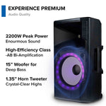 Gemini Sound GSP-L5500PK 15" Active Bluetooth PA Speaker with LED Lights, Stand, and Mic, 1800W, 126dB max SPL