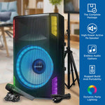 Gemini Sound GSP-L5500PK 15" Active Bluetooth PA Speaker with LED Lights, Stand, and Mic, 1800W, 126dB max SPL