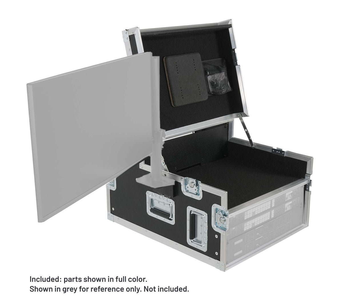 ProX XSM-AVFCREGIE4 Broadcast Regie Production Video Controller Flight Case 4U Rack Bay with Monitor Mount