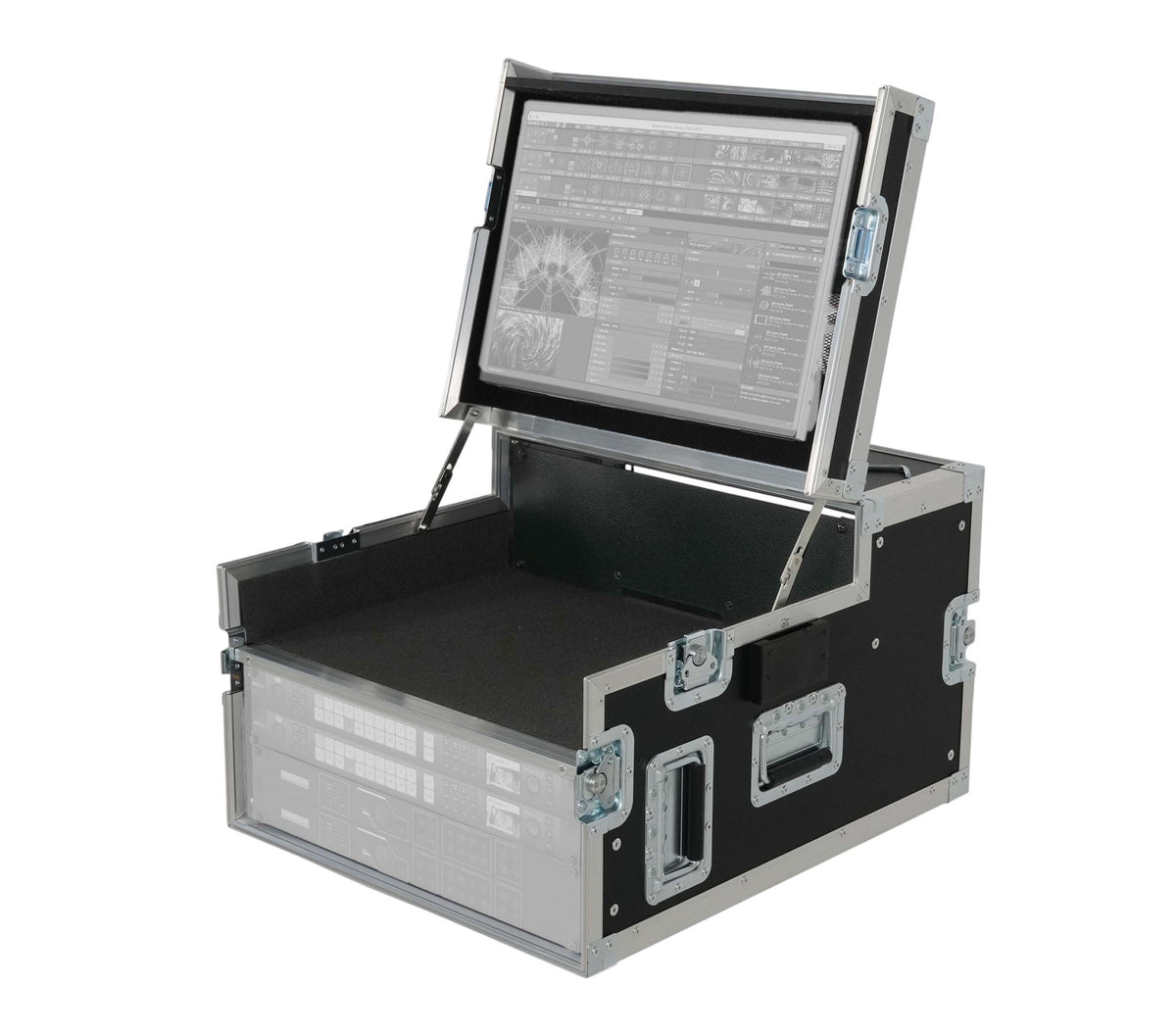 ProX XSM-AVFCREGIE4 Broadcast Regie Production Video Controller Flight Case 4U Rack Bay with Monitor Mount