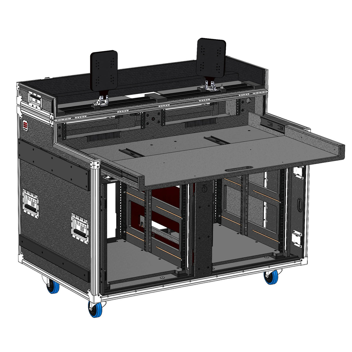 Santosom XSM-AVPRO2X12U2U4XSC AVPro Regie Flight Case Dual 12U+2U Racks with VESA Monitor Mounts