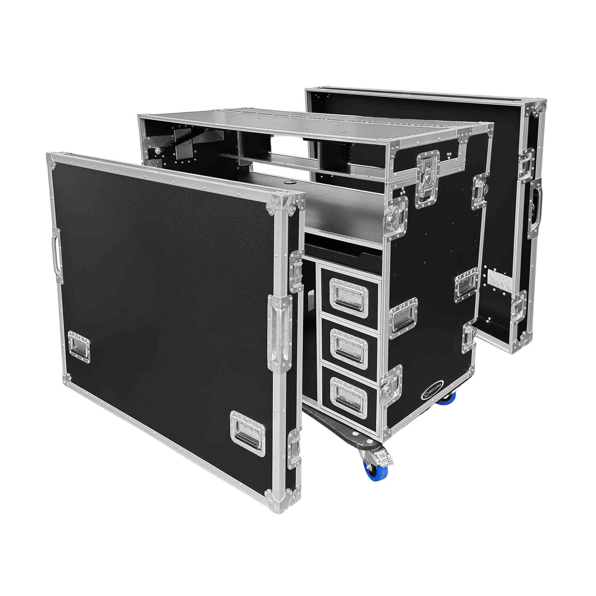 Odyssey FLYPACK2 Portable Dual Bay Video Production Workstation Flight Case with 2 x 12U and 2 x 4U Rack Space