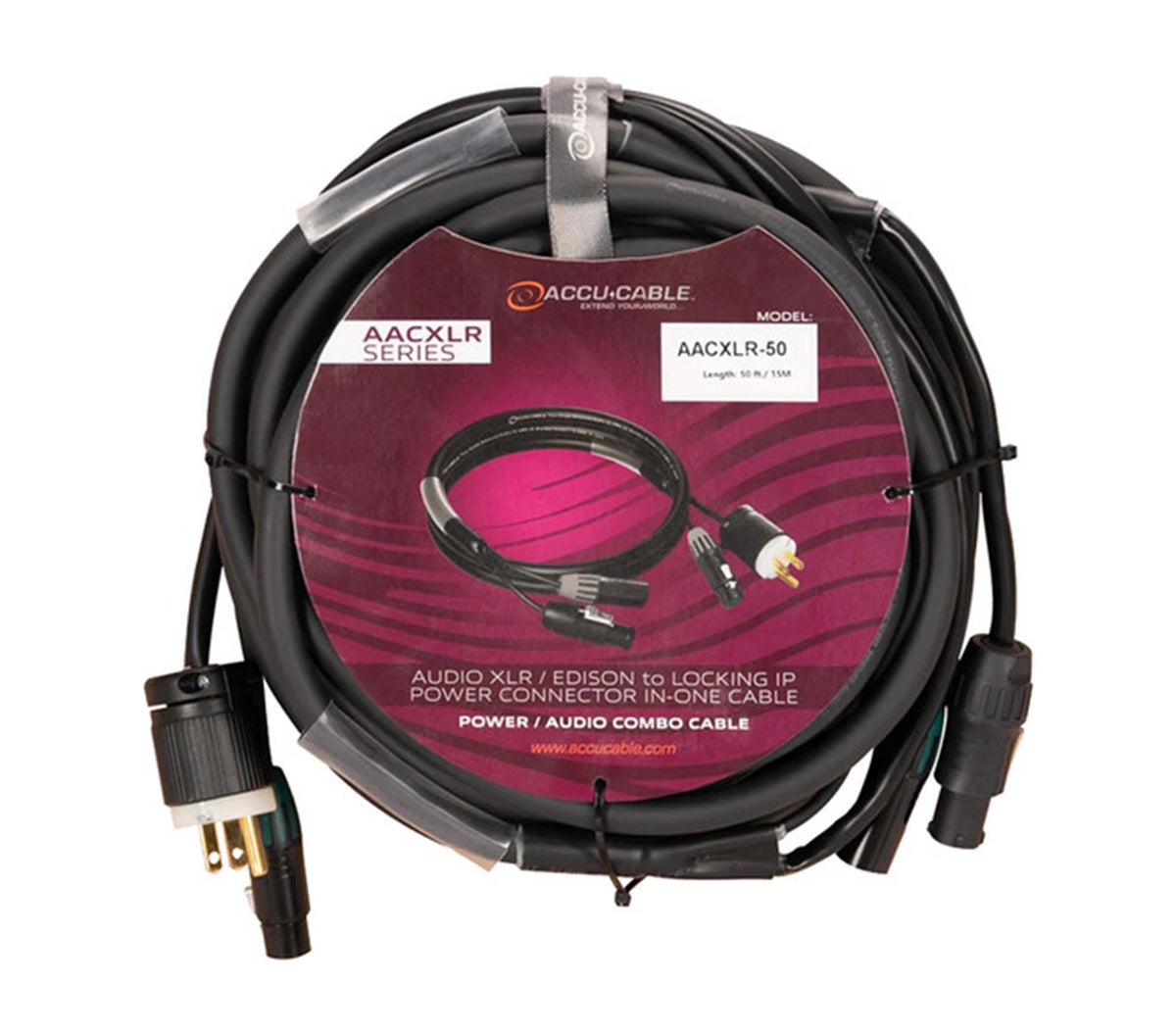Accu-Cable AACXLR-50 Power/Audio Combo Cable Balanced XLR and Locking IP Power Connection - 50 Foot