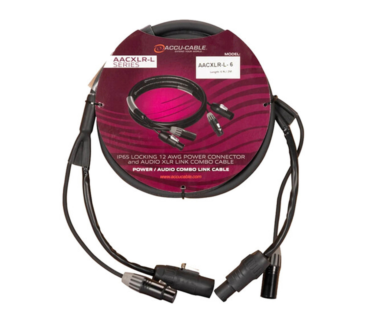 Accu-Cable AACXLR-L-6 Power/Audio Combo Link Cable Balanced XLR and Locking IP Connections - 6 Foot