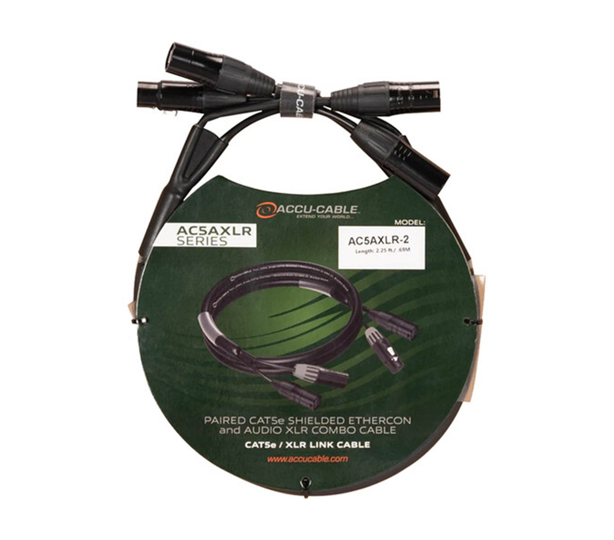 Accu-Cable AC5AXLR-2 CAT5e/XLR Link Combo Cable with Shielded Locking CAT5e and 3-Pin XLR - 2.25 Foot