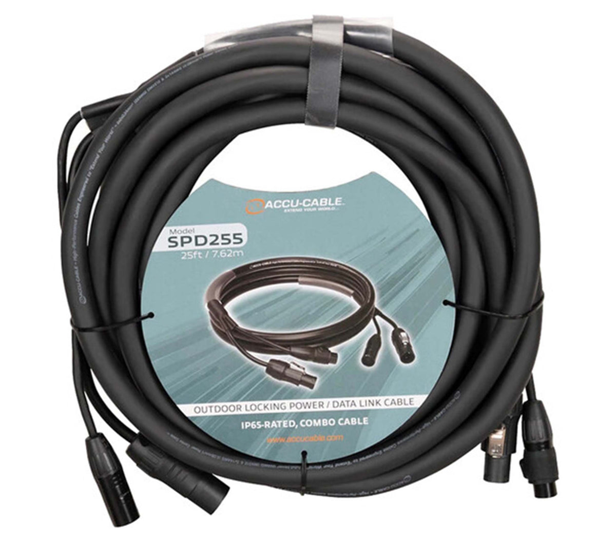 Accu-Cable SPD255 5-Pin DMX Combo Cable with IP65 Power Rating - 25 ft