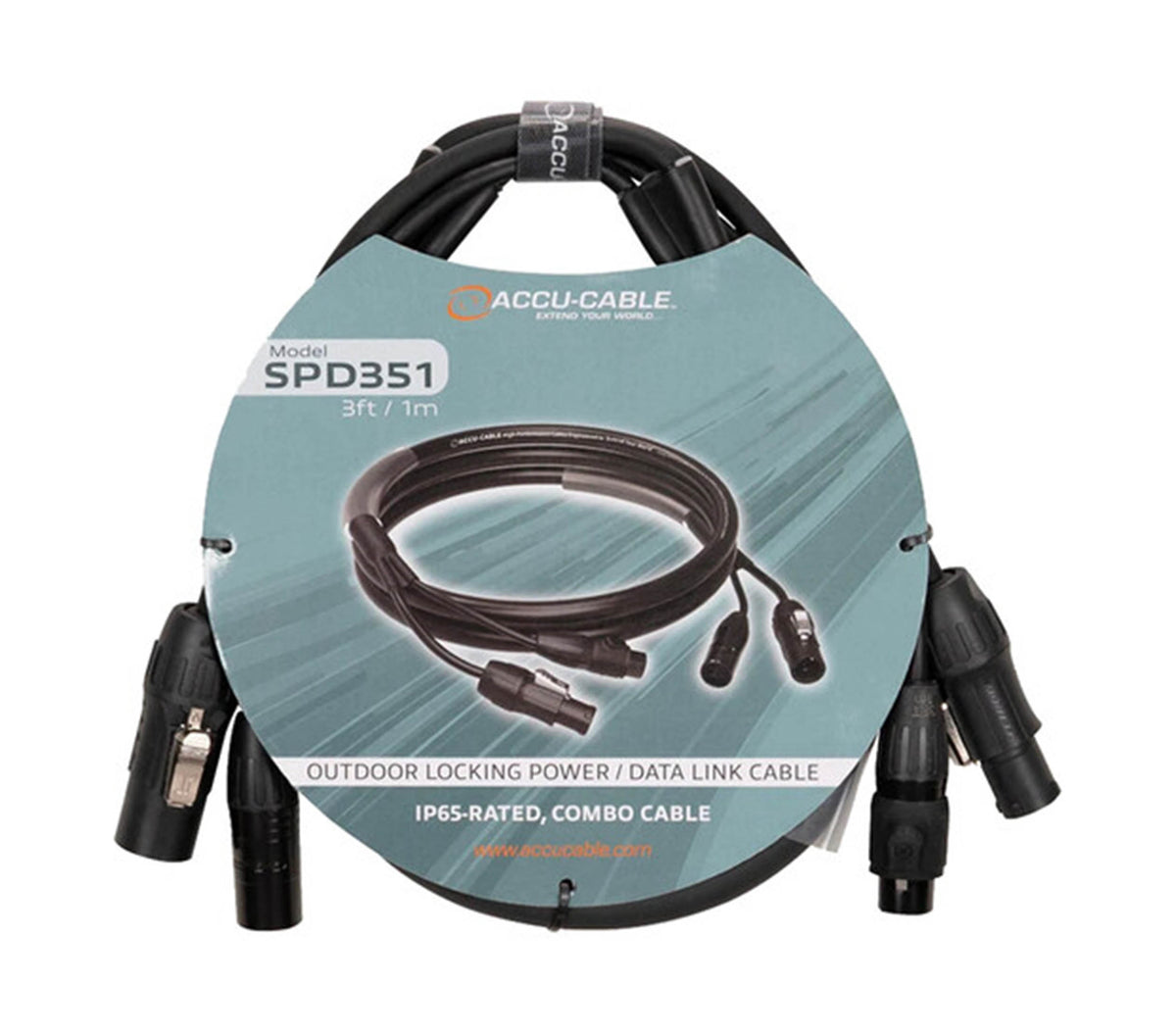 Accu-Cable SPD351 3 ft DMX Combo Cable with IP65 Power Rating