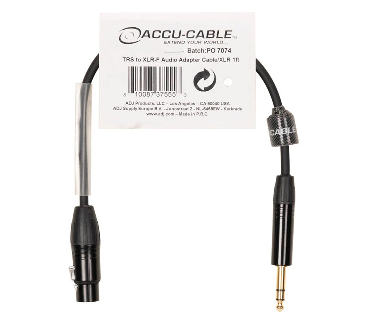 Accu-Cable ADPQXL-F TRS to XLR Female Audio Adapter Cable - 1ft