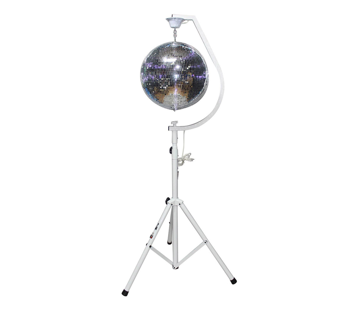 ProX X-MB20HSX2 Mirror Ball and Stand Package with  Mirror Balls, Motorized Hooks Speaker Stands - White