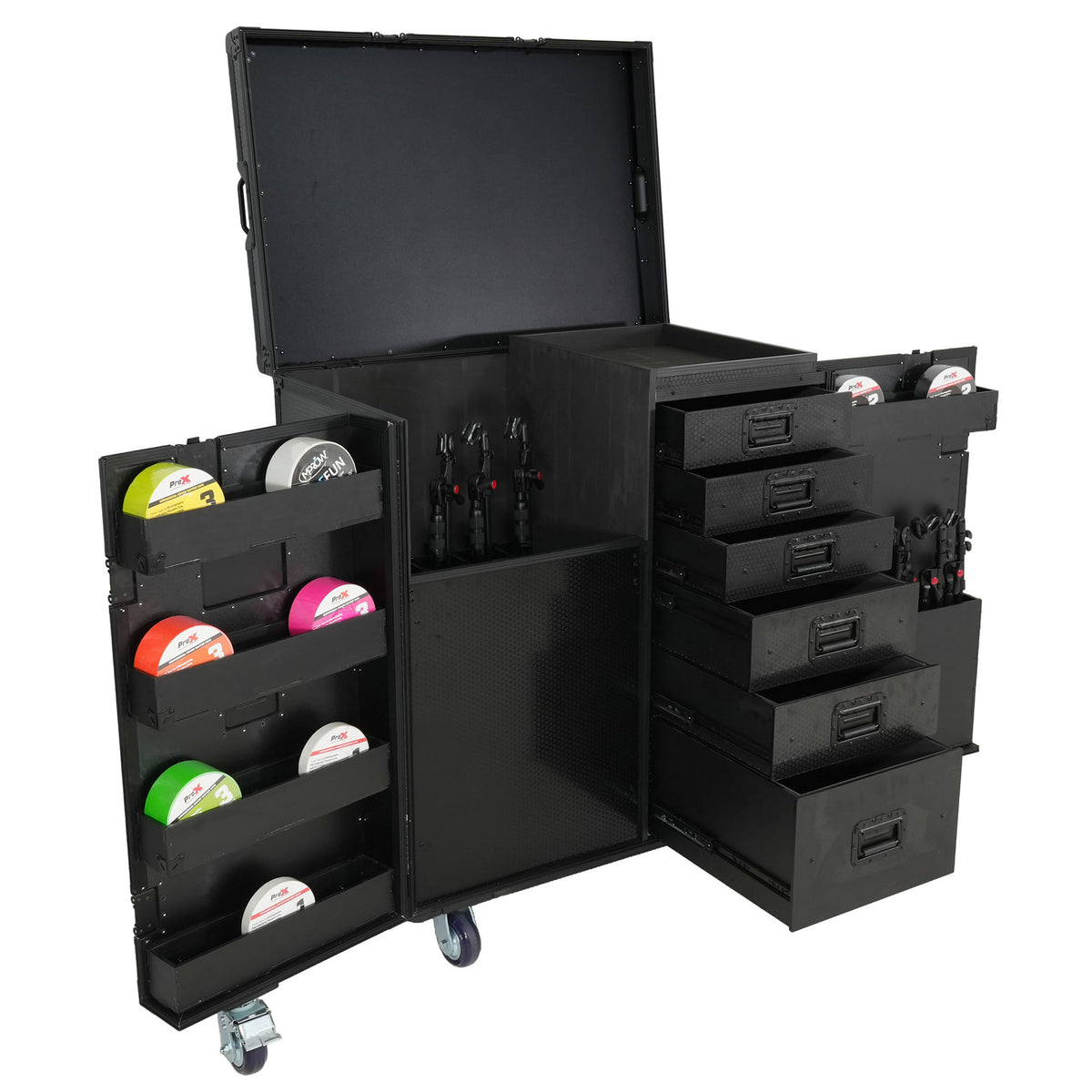 ProX XS-6DMIC25WBL-TYTAN ATA Mic Stand Case with 6 Utility Drawers - Holds 25 Mic Stands - All-Black