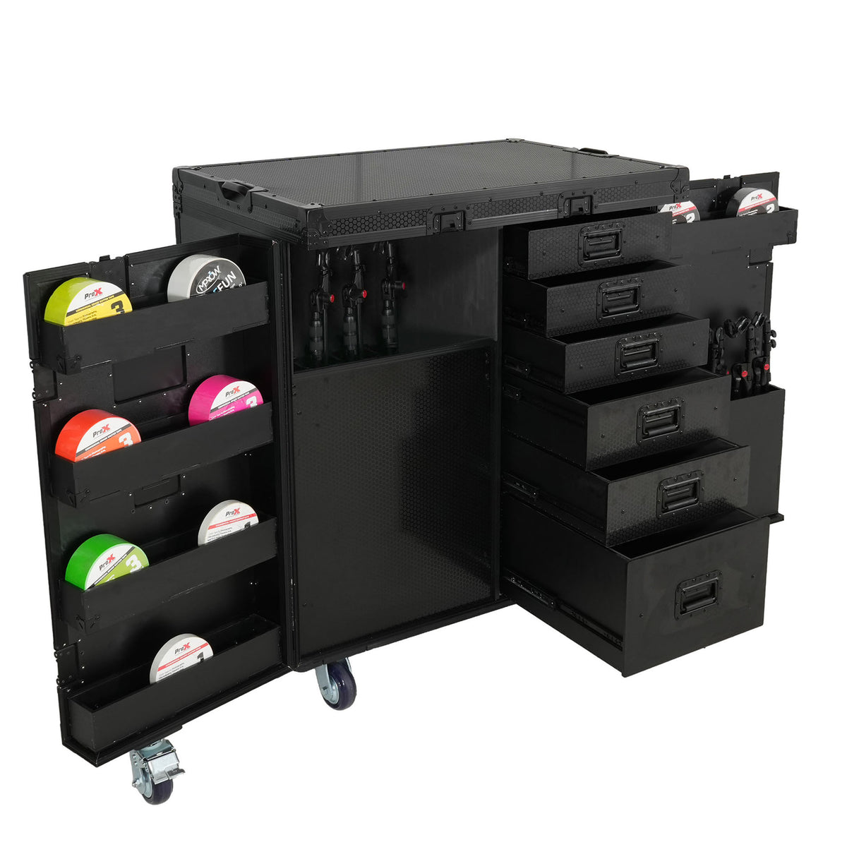 ProX XS-6DMIC25WBL-TYTAN ATA Mic Stand Case with 6 Utility Drawers - Holds 25 Mic Stands - All-Black