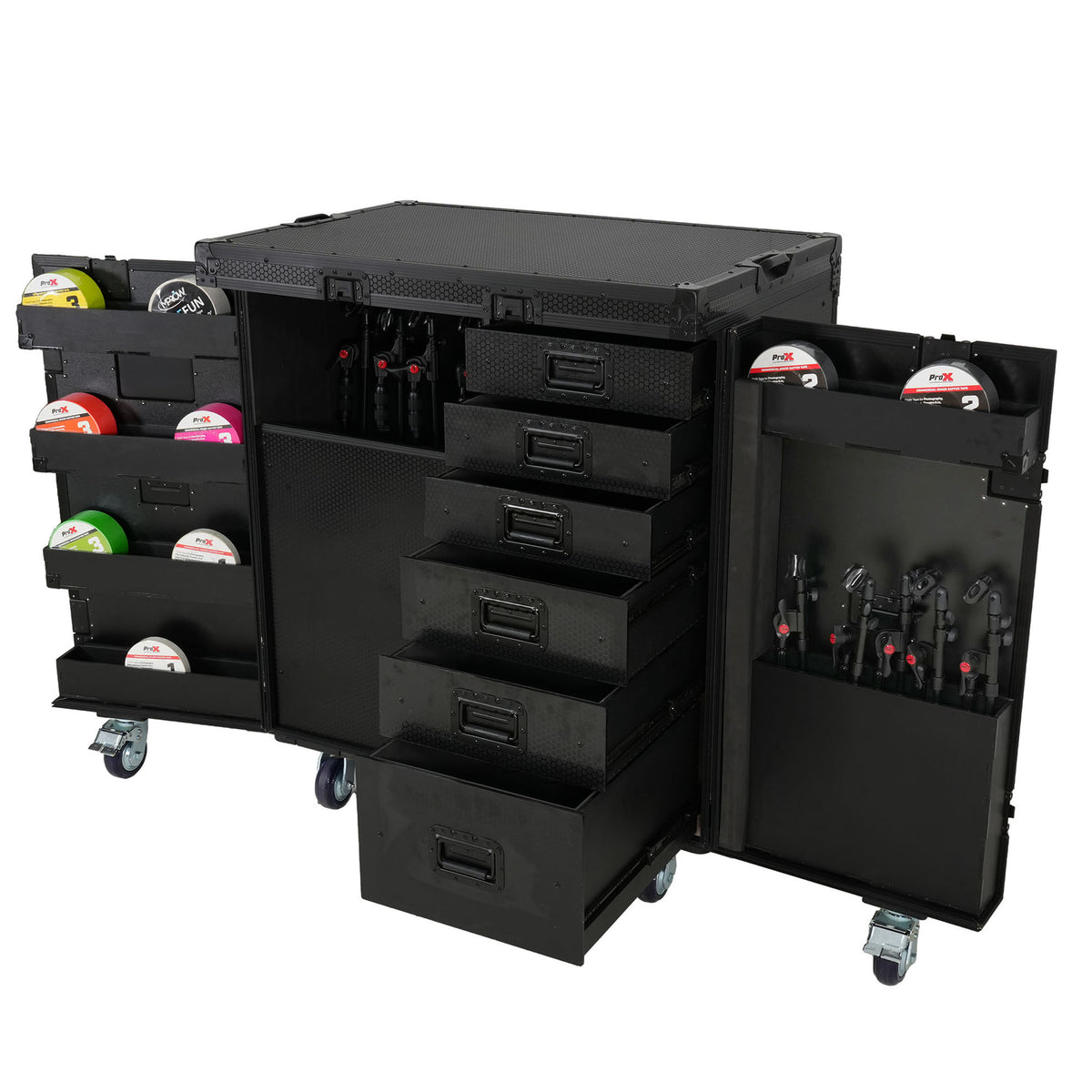 ProX XS-6DMIC25WBL-TYTAN ATA Mic Stand Case with 6 Utility Drawers - Holds 25 Mic Stands - All-Black