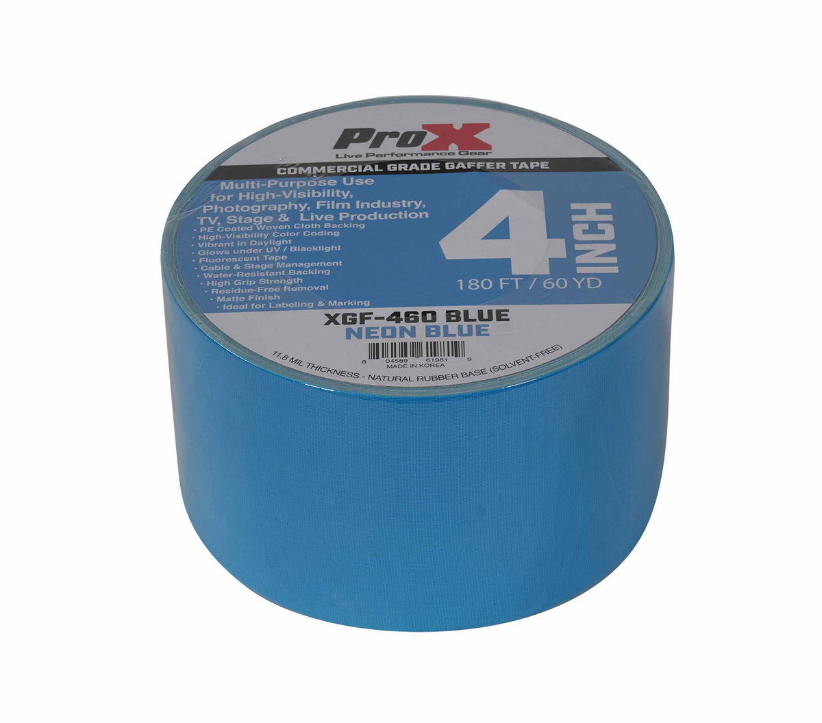 ProX XGF-460BLUE Neon Blue Gaffer Tape with Residue-Free Removal - 4-Inch