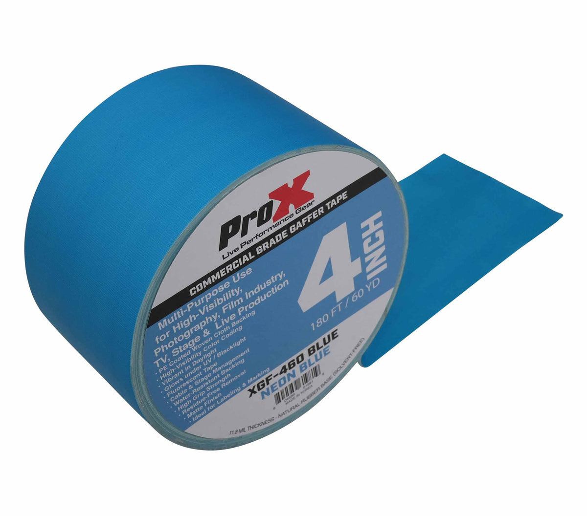 ProX XGF-460BLUE Neon Blue Gaffer Tape with Residue-Free Removal - 4-Inch