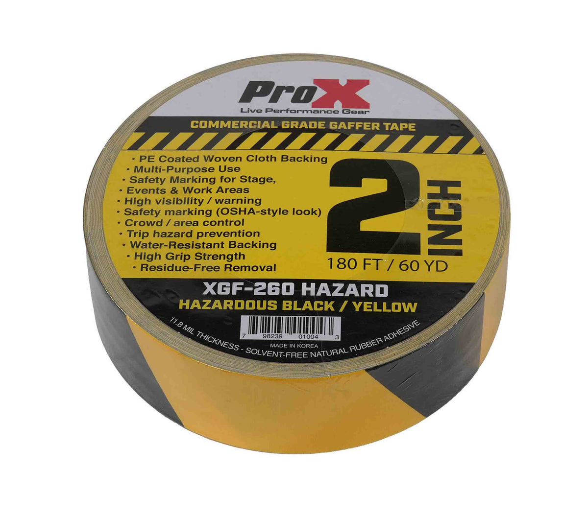 ProX XGF-260HAZARD Hazard Stripe Gaffer Tape Black and Yellow 60 Yards with Residue-Free Removal - 2-Inch