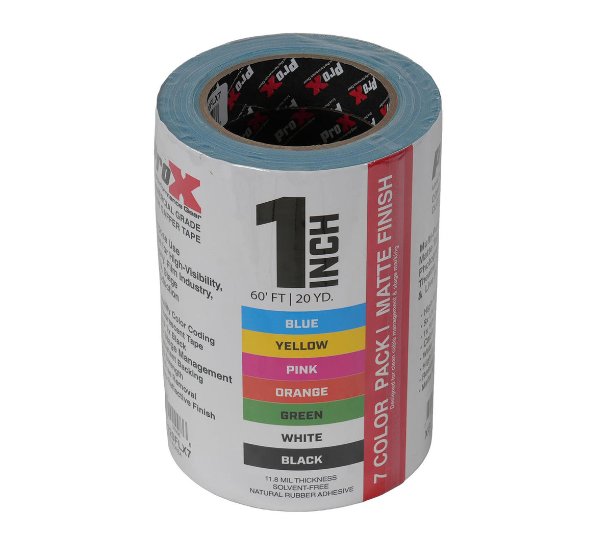 ProX XGF-120FLX7 Matte Gaffer Tape Multi-Color 7-Roll for Cable Color Coding - 1-Inch