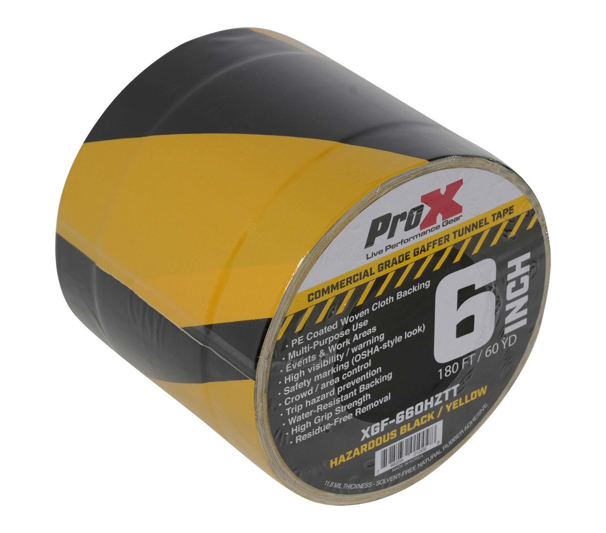 ProX XGF-660HAZARDTT Hazard Stripe Tunnel Tape 60 Yards Black and Yellow with Cable-Safe Adhesive Channels - 6 Inch