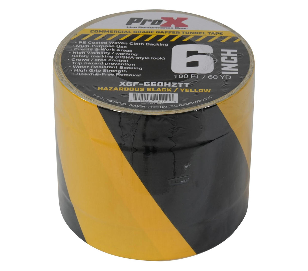 ProX XGF-660HAZARDTT Hazard Stripe Tunnel Tape 60 Yards Black and Yellow with Cable-Safe Adhesive Channels - 6 Inch