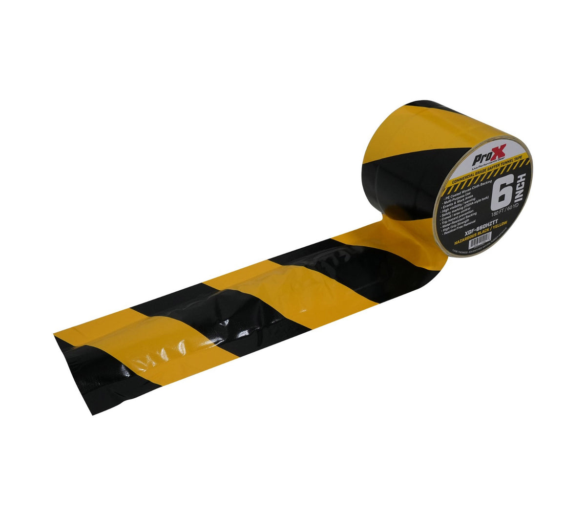 ProX XGF-660HAZARDTT Hazard Stripe Tunnel Tape 60 Yards Black and Yellow with Cable-Safe Adhesive Channels - 6 Inch