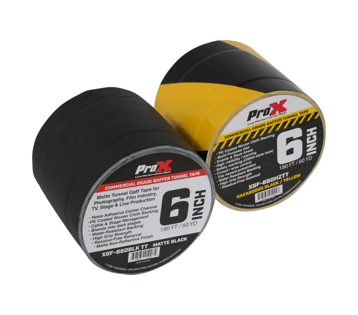 ProX XGF-660HAZARDTT Hazard Stripe Tunnel Tape 60 Yards Black and Yellow with Cable-Safe Adhesive Channels - 6 Inch