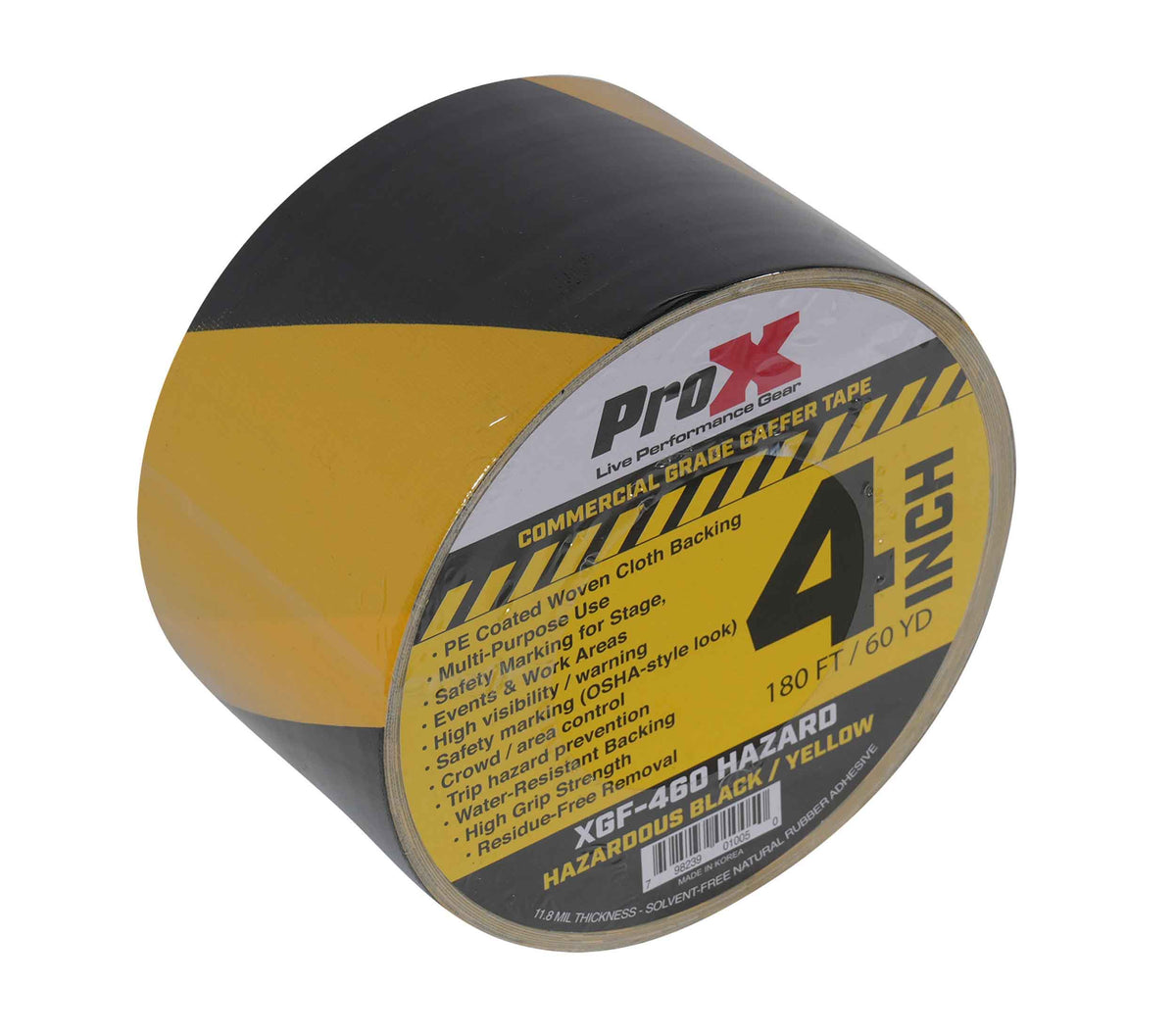ProX XGF-460HAZARD Hazard Stripe Gaffer Tape 60 Yards Black and Yellow with Matte, Water-Resistant Backing - 4 Inch