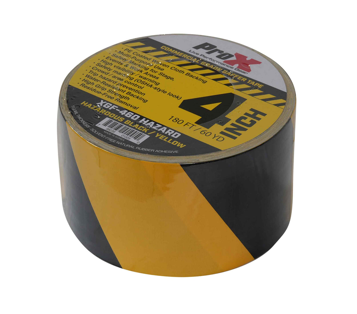 ProX XGF-460HAZARD Hazard Stripe Gaffer Tape 60 Yards Black and Yellow with Matte, Water-Resistant Backing - 4 Inch