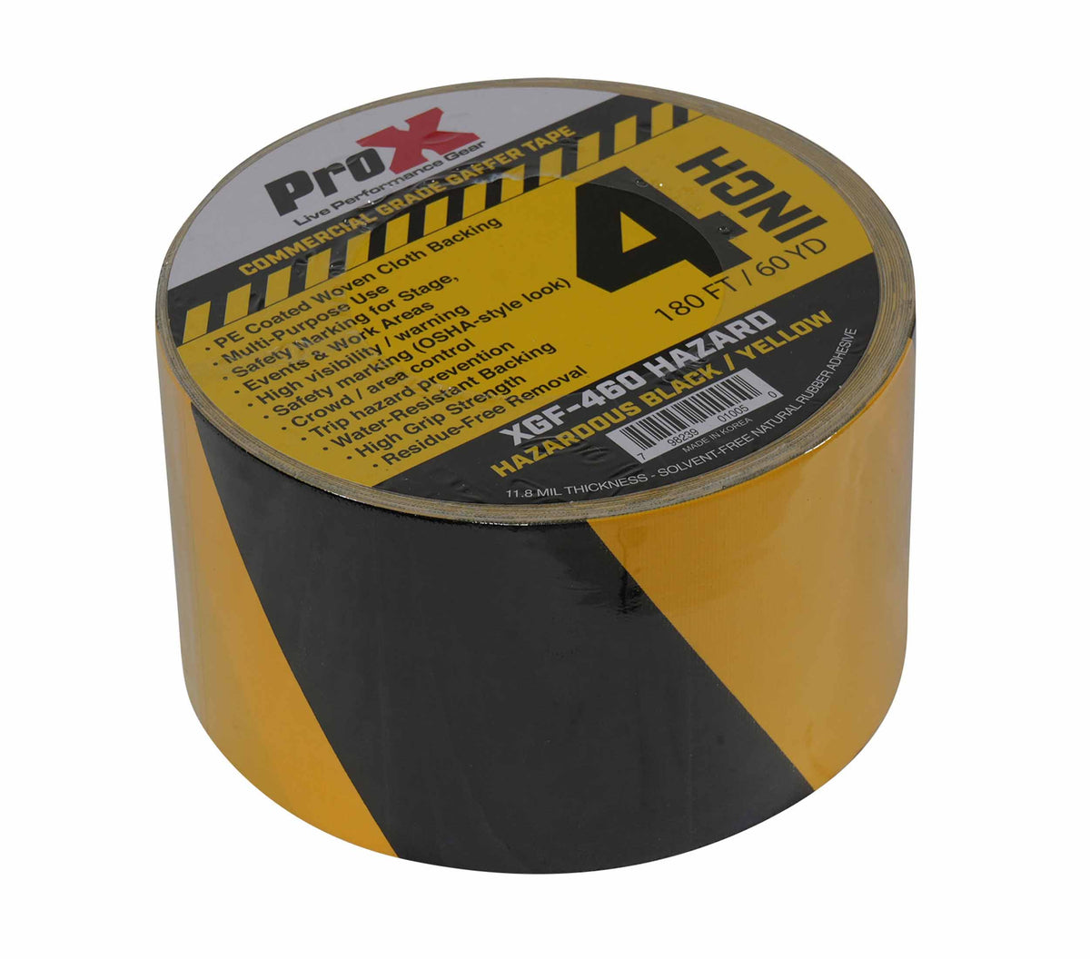 ProX XGF-460HAZARD Hazard Stripe Gaffer Tape 60 Yards Black and Yellow with Matte, Water-Resistant Backing - 4 Inch