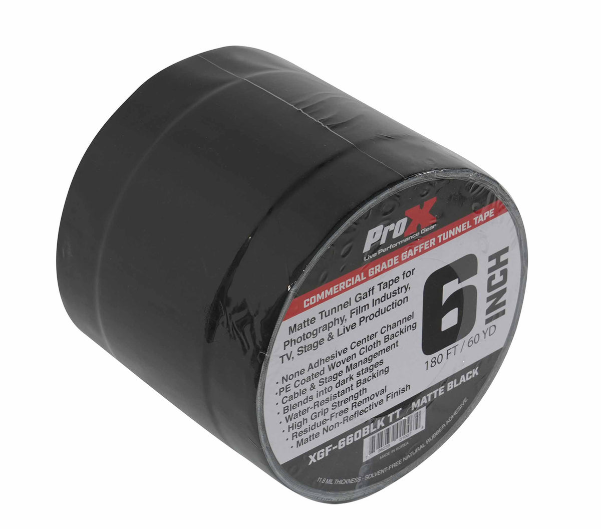 ProX XGF-660BLKTT Black Matte Tunnel Tape 60 Yards with Cable-Safe Adhesive Channels - 6 Inch