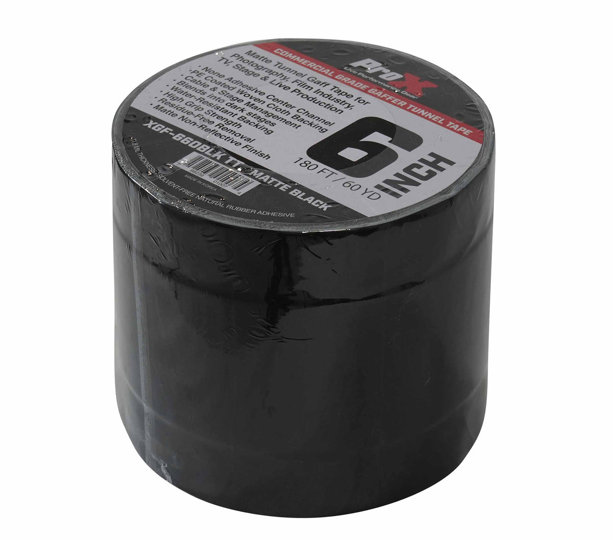 ProX XGF-660BLKTT Black Matte Tunnel Tape 60 Yards with Cable-Safe Adhesive Channels - 6 Inch