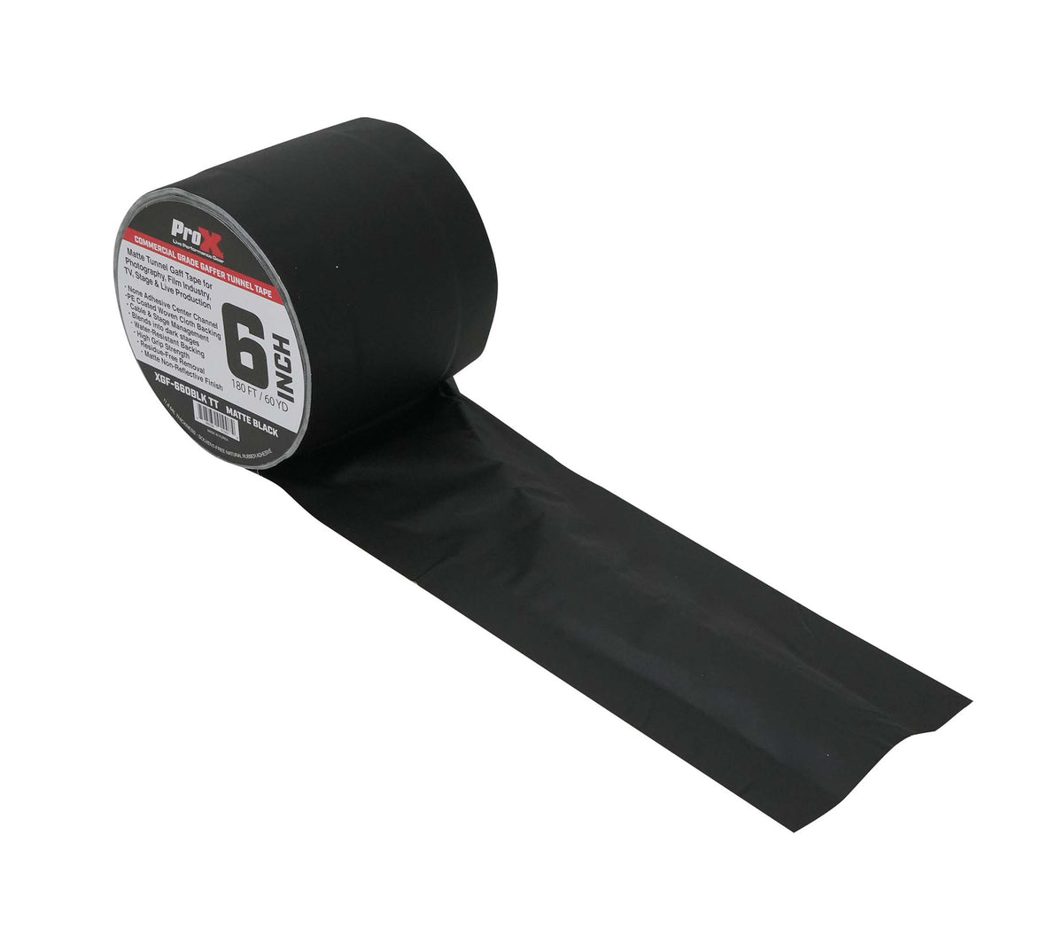 ProX XGF-660BLKTT Black Matte Tunnel Tape 60 Yards with Cable-Safe Adhesive Channels - 6 Inch