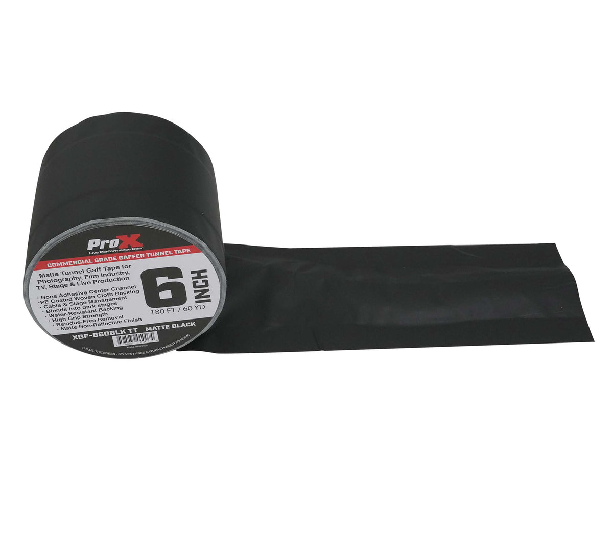 ProX XGF-660BLKTT Black Matte Tunnel Tape 60 Yards with Cable-Safe Adhesive Channels - 6 Inch