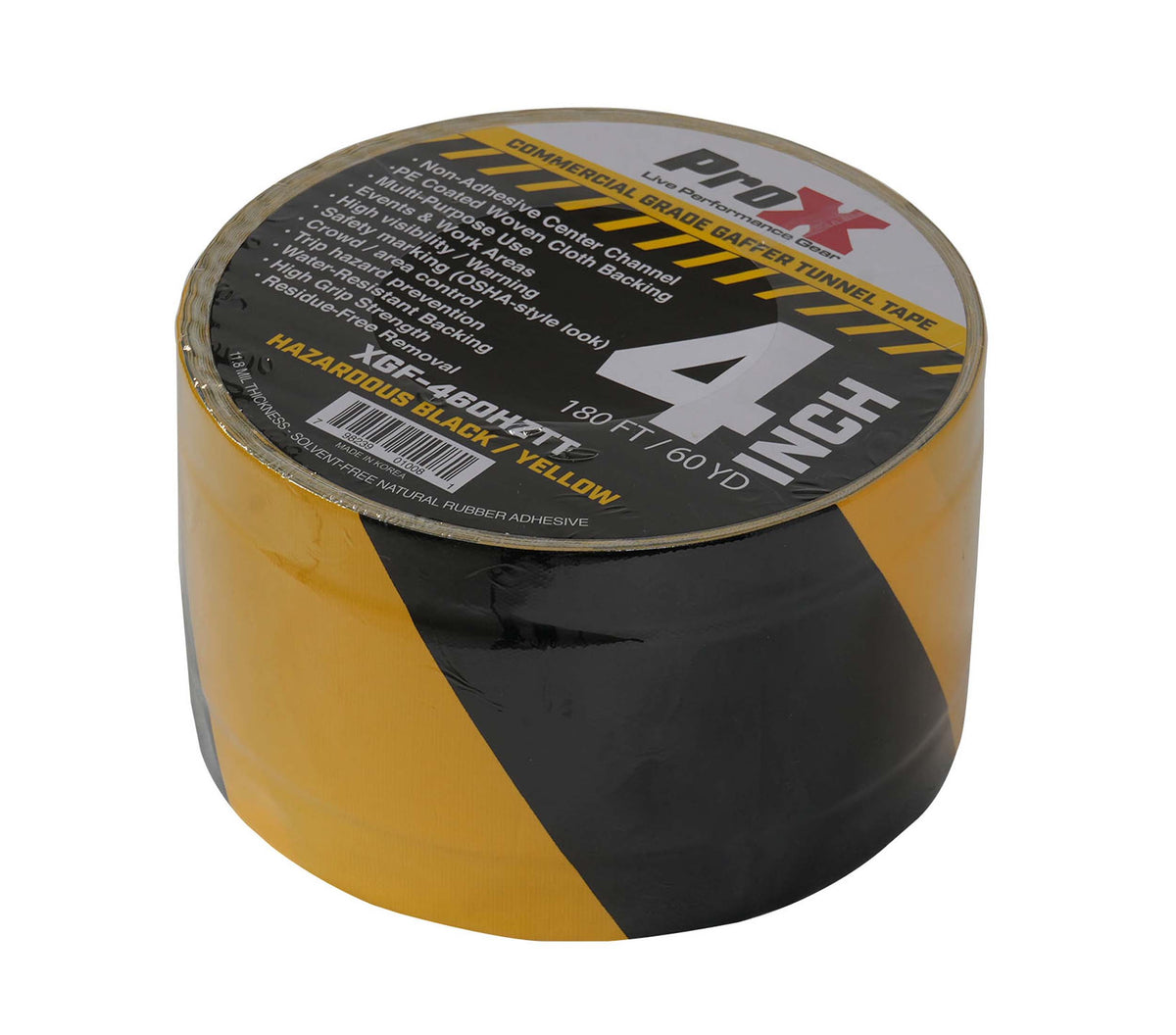 ProX XGF-460HAZARDTT Hazard Stripe Tunnel Tape 60 Yards Black and Yellow with Cable-Safe Adhesive Channels - 4-Inch