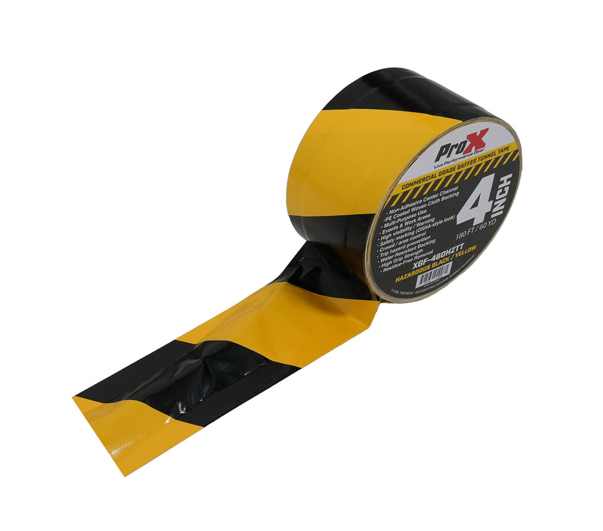 ProX XGF-460HAZARDTT Hazard Stripe Tunnel Tape 60 Yards Black and Yellow with Cable-Safe Adhesive Channels - 4-Inch