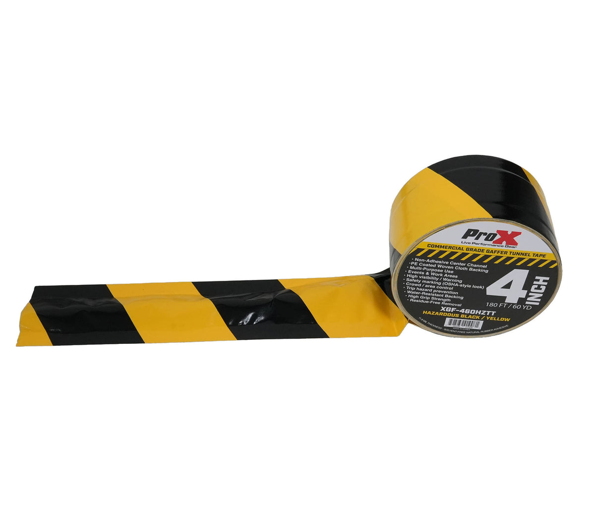 ProX XGF-460HAZARDTT Hazard Stripe Tunnel Tape 60 Yards Black and Yellow with Cable-Safe Adhesive Channels - 4-Inch