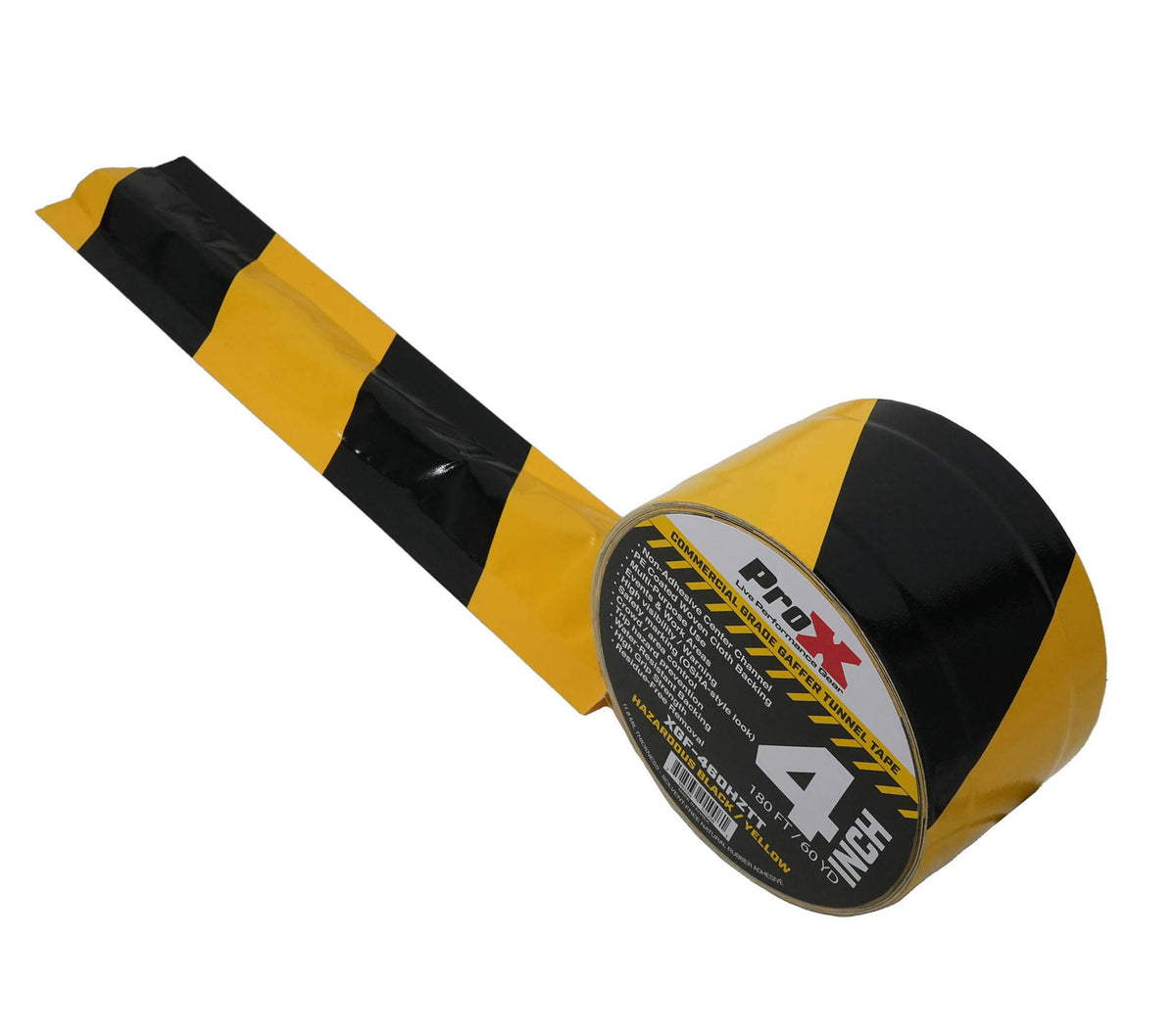 ProX XGF-460HAZARDTT Hazard Stripe Tunnel Tape 60 Yards Black and Yellow with Cable-Safe Adhesive Channels - 4-Inch