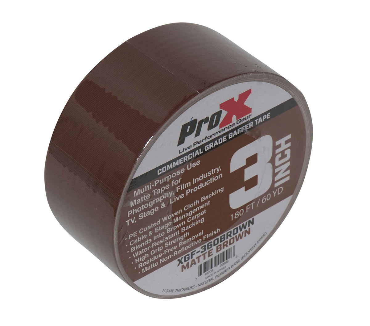 ProX XGF-360BROWN Brown Matte Gaffer Tape 60 Yards for Wood Floors, Stages and Cable Management - 3-Inch