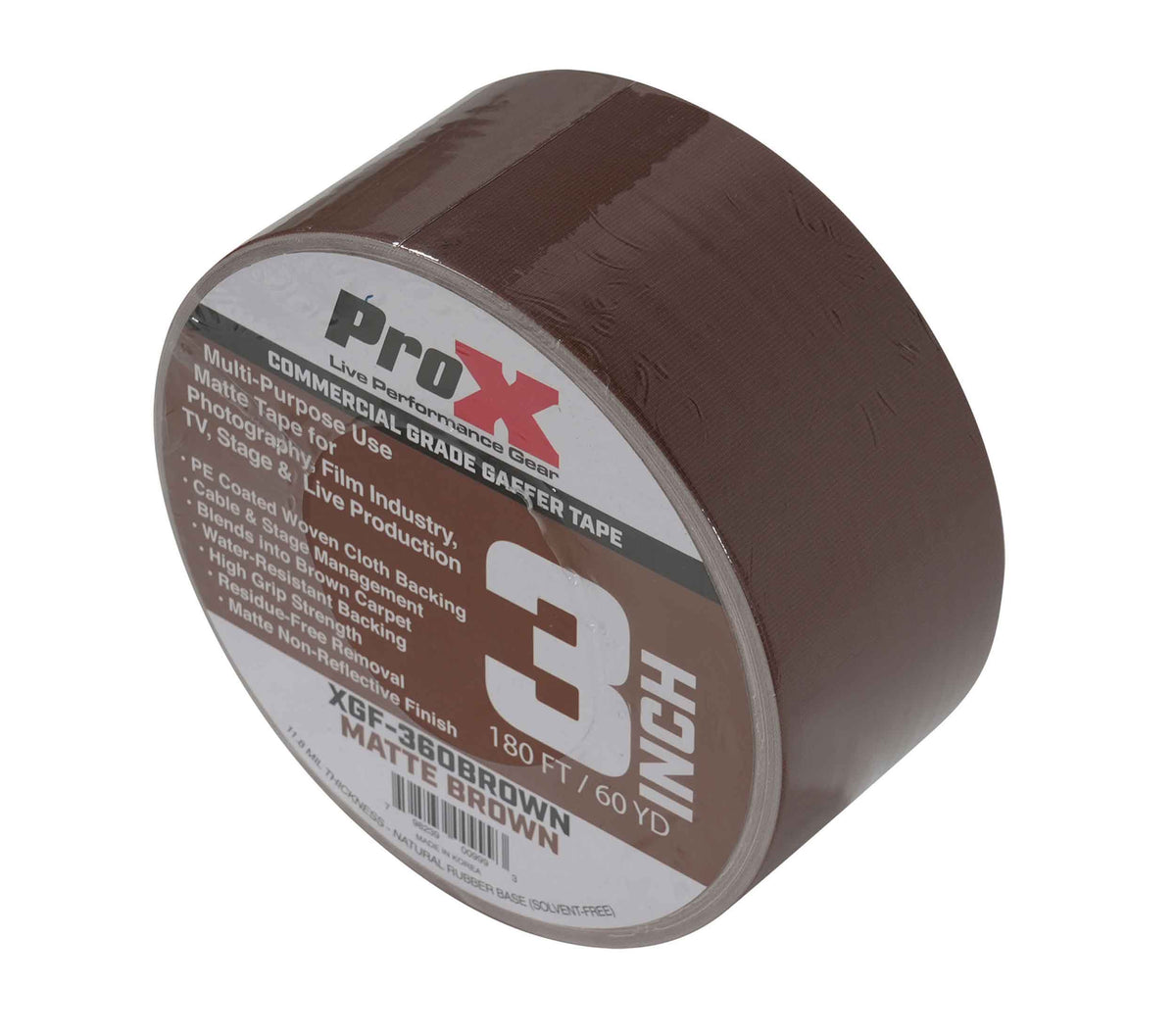 ProX XGF-360BROWN Brown Matte Gaffer Tape 60 Yards for Wood Floors, Stages and Cable Management - 3-Inch