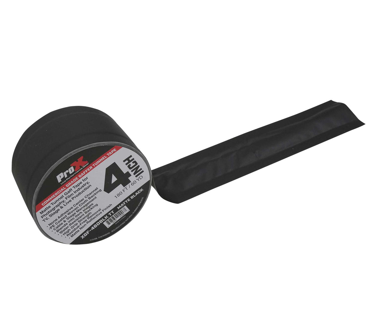 ProX XGF-460BLKTT Black Matte Tunnel Tape 60 Yards for Cable Runs and Clean Floor Removal - 4-Inch