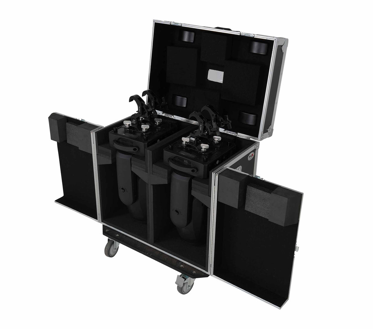 ProX XS-MH20WASHX2W ATA Moving Head Wash Fixture Case - 2 Units with Front Doors and 4" Casters