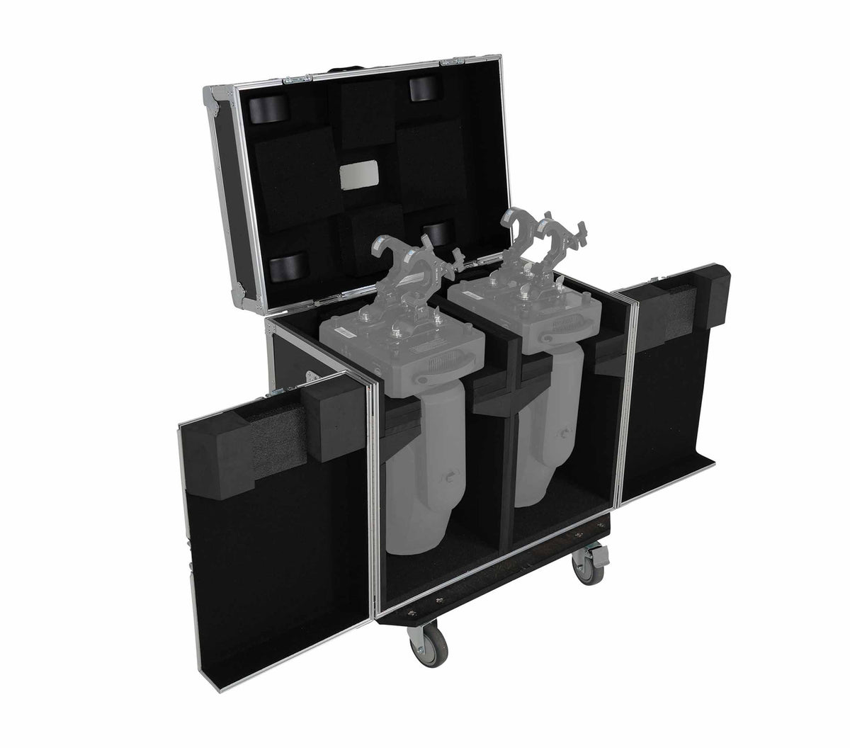 ProX XS-MH20WASHX2W ATA Moving Head Wash Fixture Case - 2 Units with Front Doors and 4" Casters