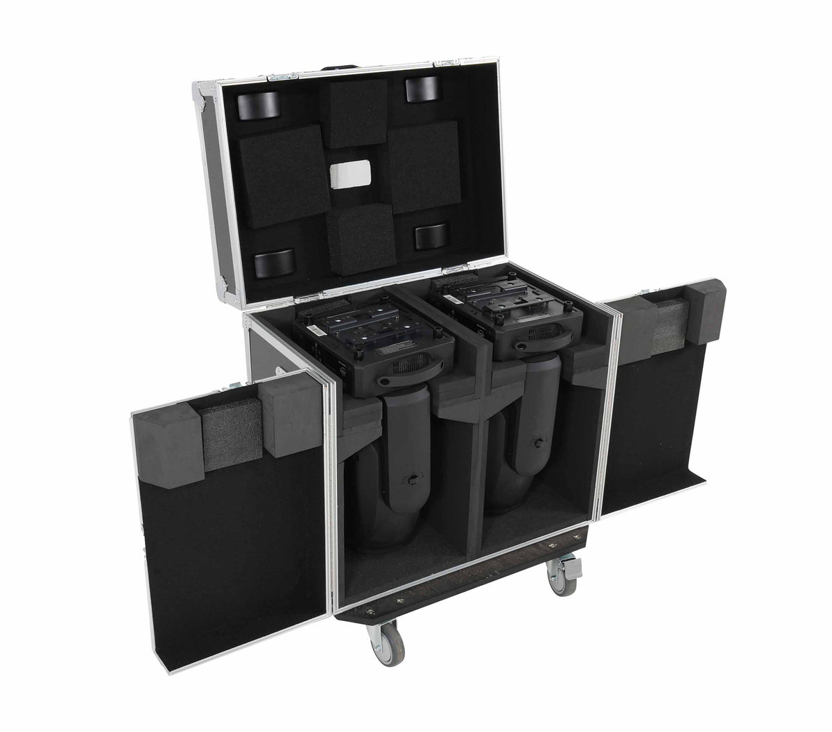 ProX XS-MH20WASHX2W ATA Moving Head Wash Fixture Case - 2 Units with Front Doors and 4" Casters