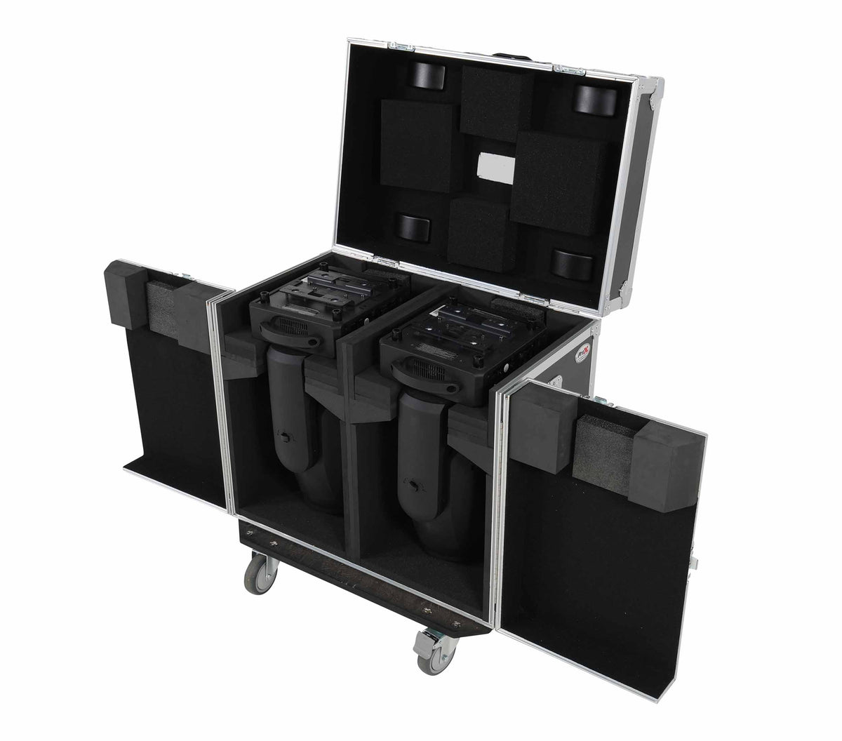 ProX XS-MH20WASHX2W ATA Moving Head Wash Fixture Case - 2 Units with Front Doors and 4" Casters