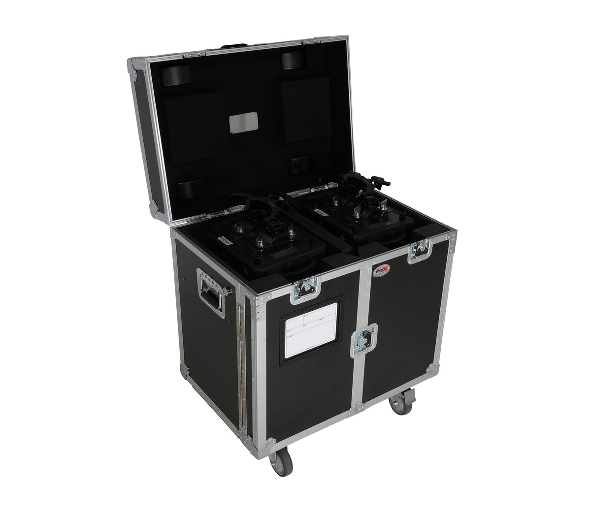 ProX XS-MH20WASHX2W ATA Moving Head Wash Fixture Case - 2 Units with Front Doors and 4" Casters