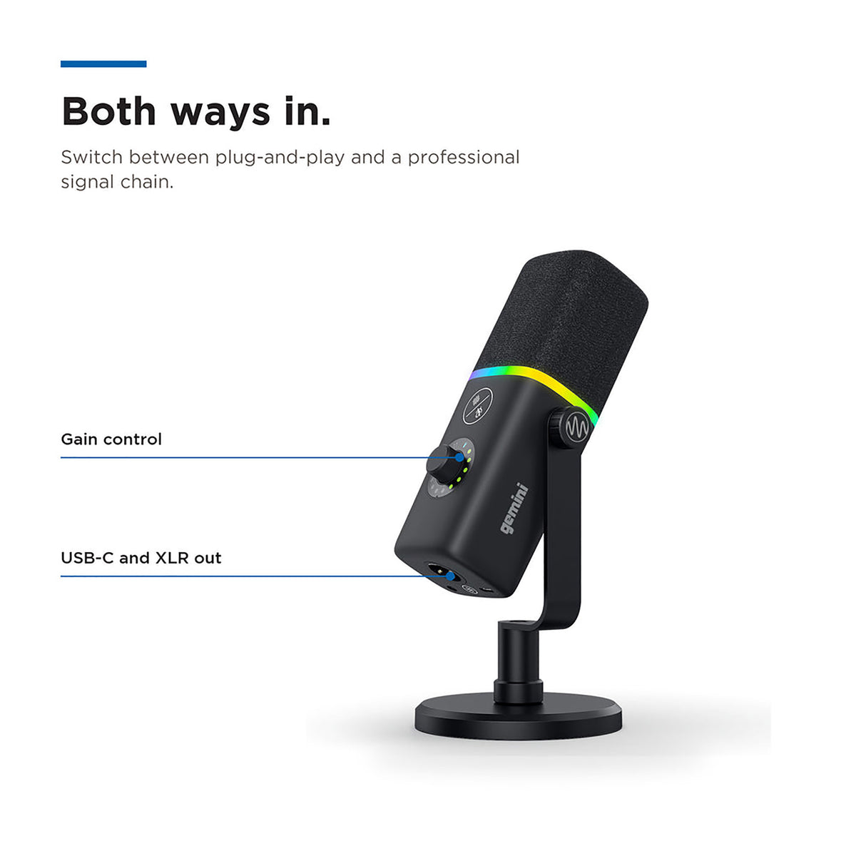 Gemini GSM-500 podcast and Vocal Dynamic Microphone with USB/XLR and Headphone Monitoring