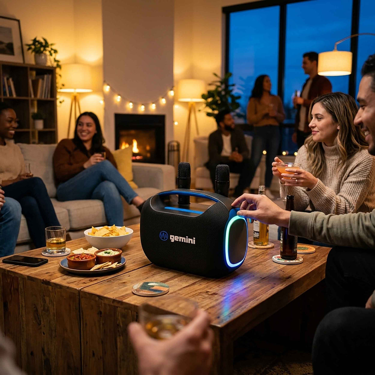 Gemini MPA-K100 portable Bluetooth Karaoke Speaker with 2 Wireless Mics and Party Lights